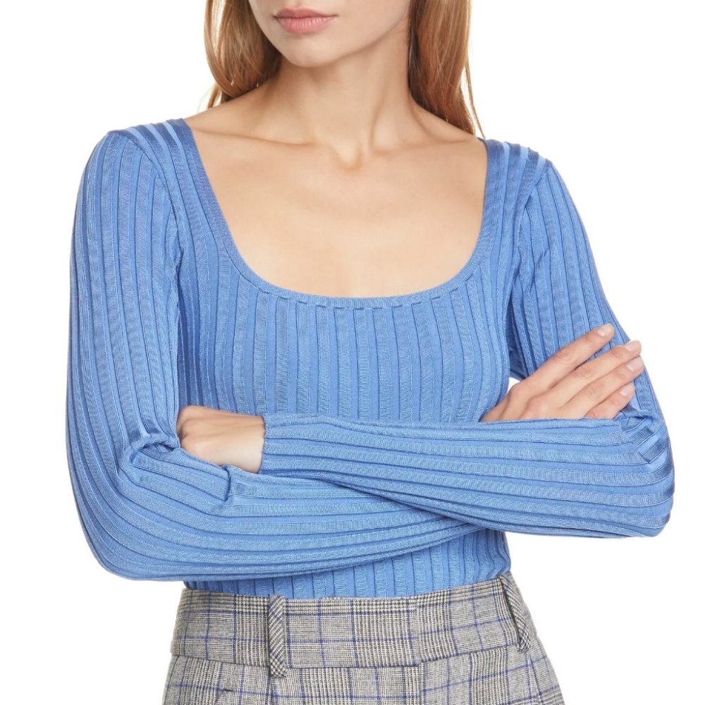 Veronica Beard Clara Rib Top in Blue, Size M - NWT